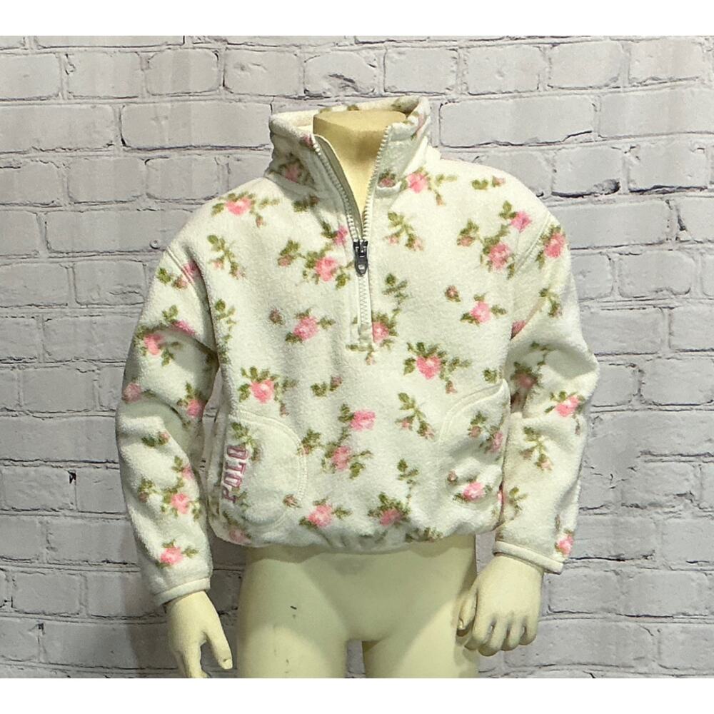 Ralph Lauren Polo Girl’s Cream Floral Fleece Quarter-Zip Pullover (Size 3T)